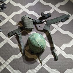 Army Helmet, Canteen And Knife Holder
