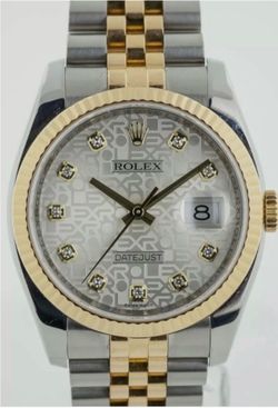 NEW Rolex Datejust 36mm 116233 18k gold Silver Jubilee With Diamonds box/papers