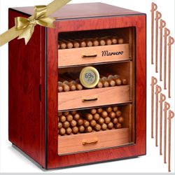 Cigar Humidors, Cedar Wood Humidor with Digital Hygrometer, Drawers, Humidifiers and Gold-Plated Hardwares. Cigar humidor Cabinet for Men Husband Fath