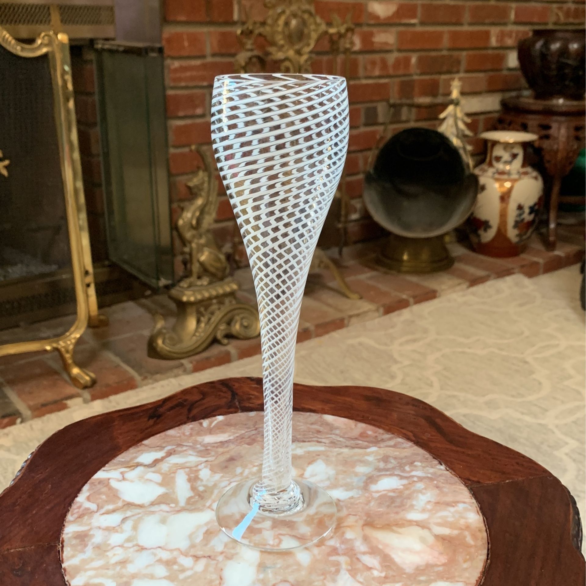 Studio Art Glass Flute Wine Glass Swirl Pattern