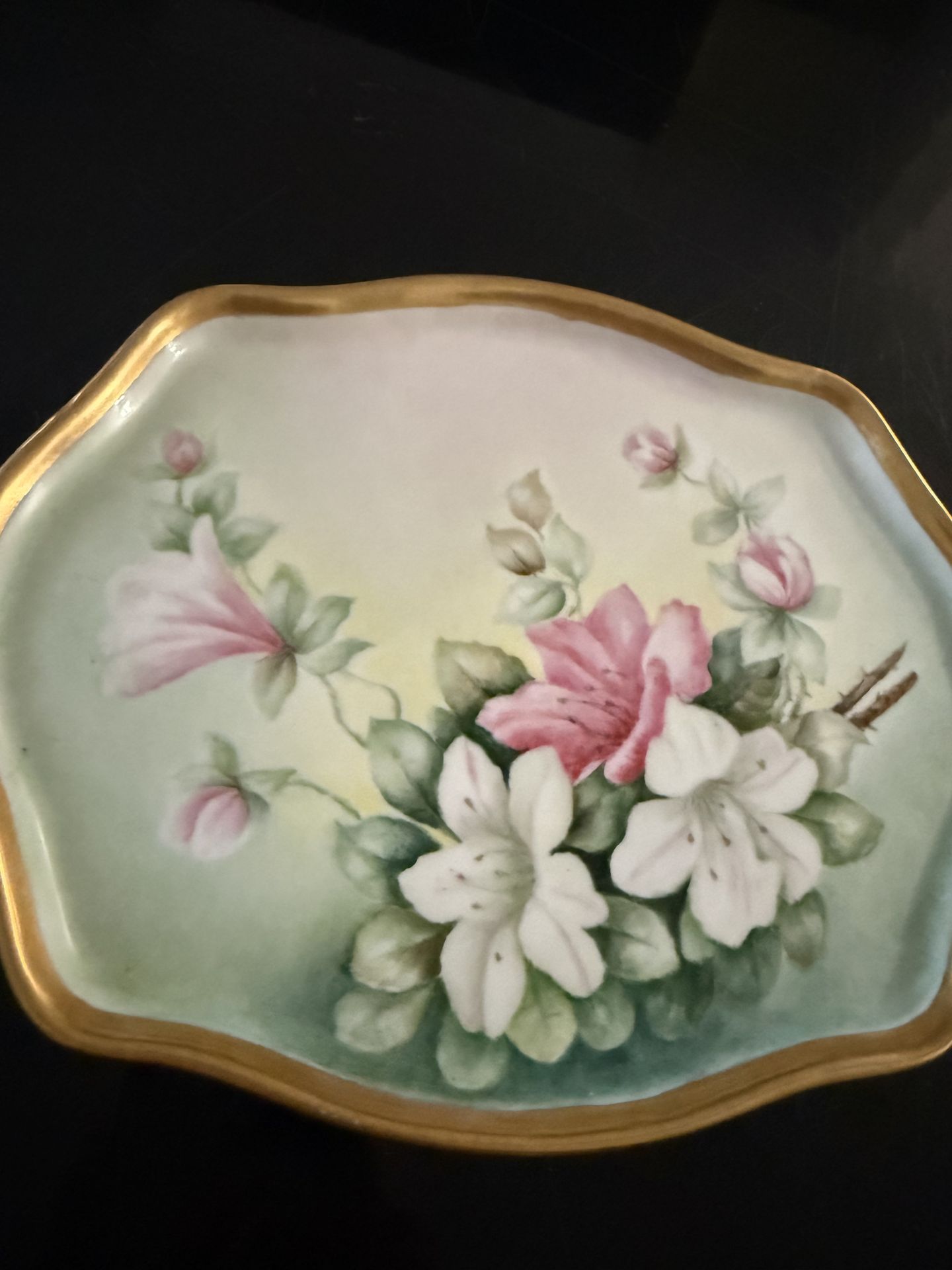 Antique Limoges IGC France Victoria Rose Gold Gilt Vanity Tray Tea Plate 8x10