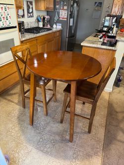 Solid Wood Counter Height Drop Leaf Table + 2 X-Back Chairs — Space Saver