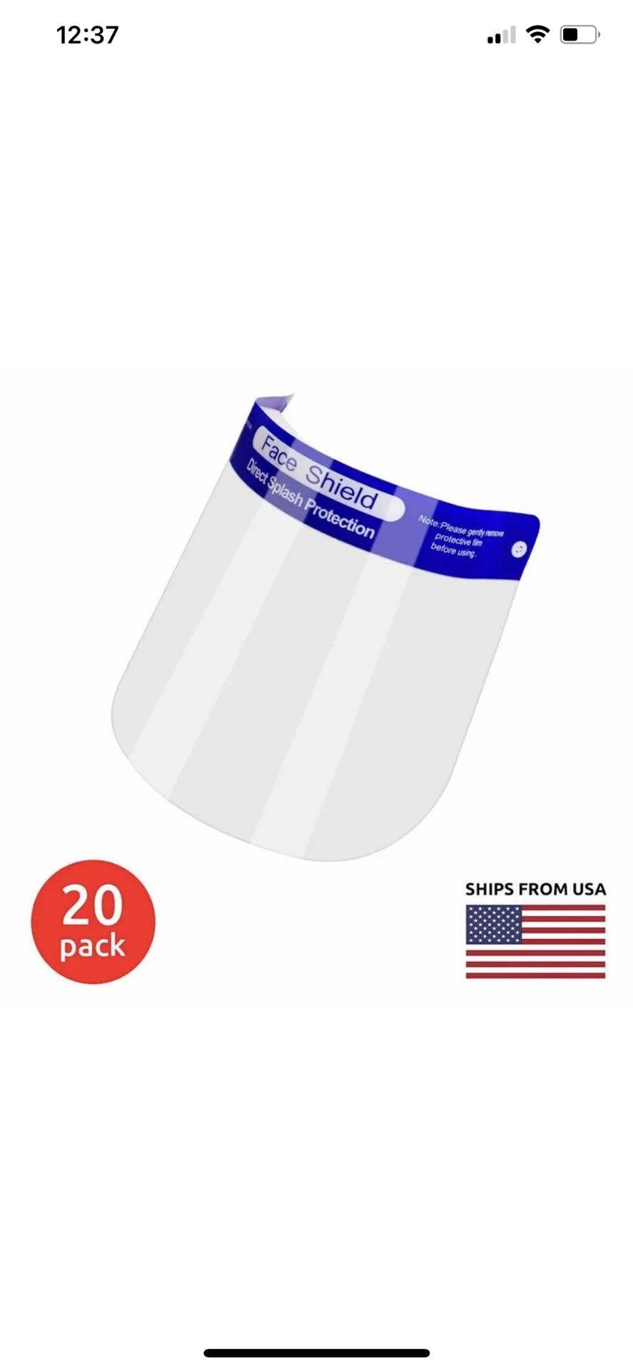 Face Shield Mask Medical Protective Safety. Adjustable. 20 MASKS