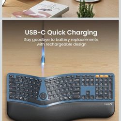 protoarc backlit bluetooth ergonomic keyboard, EKM01 plus full size wireless split keyboard with dual bluetooth and usb, cushion wrist rest, recharge