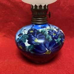 8.5 inches with Glass Handmade Hand painted Imported From Greece Ceramic Oil Lamp