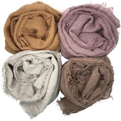 MANSHU 4PCS Women Soft Cotton Hemp Scarf Shawl Long Scarf, Scarf and Wrap, Big Head Scarf
