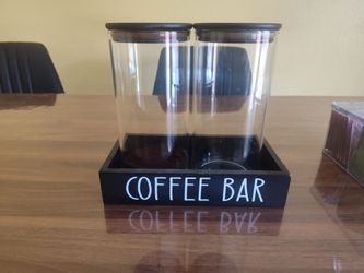Coffee glass container w/shelf