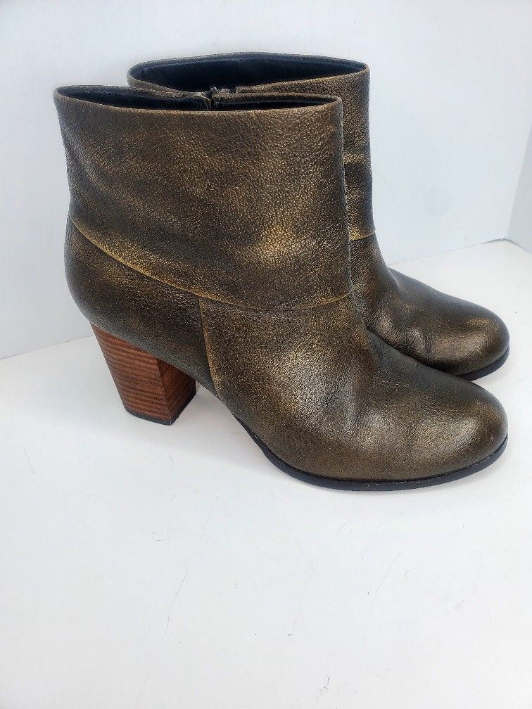COLE HAAN Womens Cassidy Black Metallic Brush Bronze Ankle Booties Heels Sz 7.5