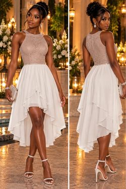 High-Low Lace Bodice Chiffon Formal Dress