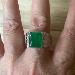 Unisex Silver plated Natural Green Jade Rings