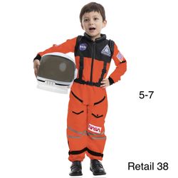 Kids Astronaut Nasa Costume Orange with Helmet 5-7 Career Day Halloween 