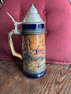 Vintage German Beer Stein with Pewter Lid