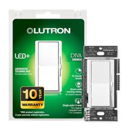  Lutron Diva LED+ Dimmer Switch for Dimmable LED and Incandescent Bulbs, 150-Watt/Single-Pole or 3-Way, White (DVCL-153PH-WH