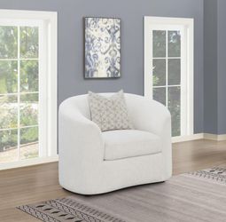 New Modern Accent Chair | Light Latte Boucle Upholstery, Curved Design | Plush Down-Filled Cushion | Reading Nook Chair