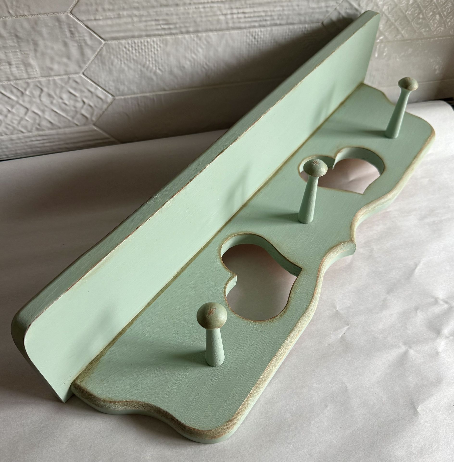 Vintage Green Wooden Cottagecore Heart Shelf 