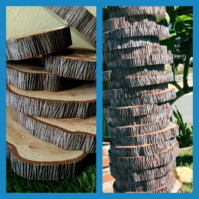 Styrofoam tree wood slices stumps wedding decorations centerpiece cake cupcake stand tower display candle mason jar