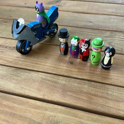 Batman TV Series Original Batcycle with Batman  Wooden Collectible Pin Mates Set - Convention Exclusive