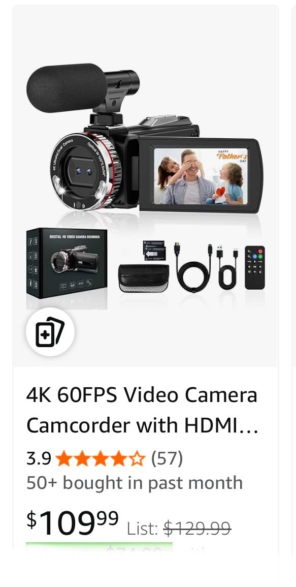 4K 60FPS Video Camera Camcorder with HDMI Cable, 48MP Vlogging Camera for YouTube, 21X Zoom Dual Lens Camera Recorder, Rotatable Screen Video Recorder