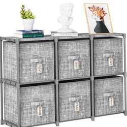 Cube Storage Organizer Shelf with 6 Printed Bins + Labels