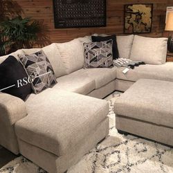 Living Room Furniture U Shaped Small Sectional Couch 🛋️ Ottoman And Oversized Swivel Chair 
