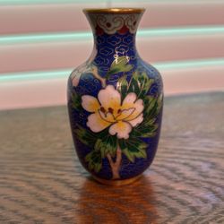 Authentic Antique Cloisonné Hand Painted Metal Vase