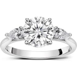 Moissanite Three Stone Engagement Ring Promos Ring  for Women, Solid 925 Sterling Silver 2.7 Carat Size 7.5