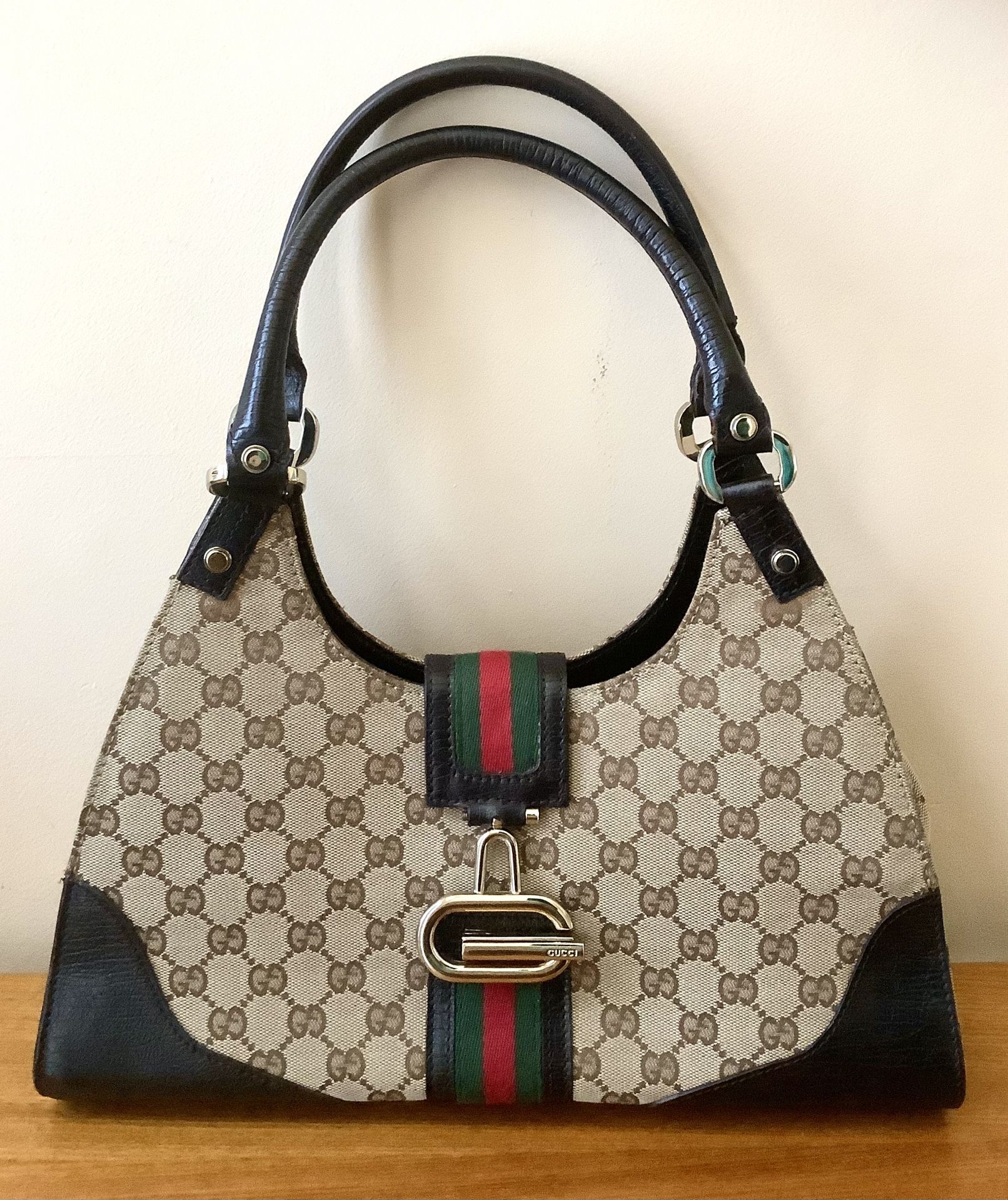 🌹VTG GUCCI OPHIDIA HOBO SHERRY FABRIC & LEATHER GOLD HARDWARE HAND BAG 🇮🇹