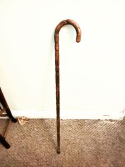 Walking cane antique or vintage wood hand carved origin unknown age unknown