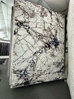 Abstract Area Rug Ivory Black Gold