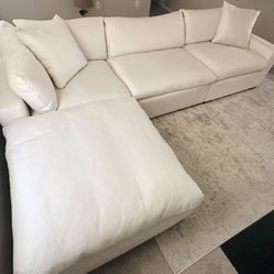 Ivory Plush Down Feather Cloud Couch Sectional & Ottoman