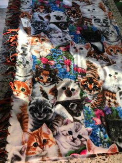 Handcrafted fleece blanket 5’ x 6’ cats kittens