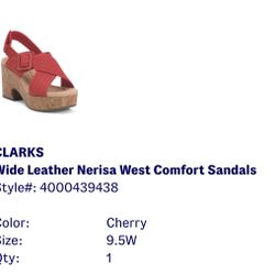 Clarks Leather Nerisa West Sandal Size 9.5 W