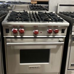 Wolf 30”Wide All Gas Range Stove In Stainless Steel 