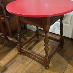 Ethan Allen Vintage Side Table/End Table/ Game Table…chalk Painted Top In Red