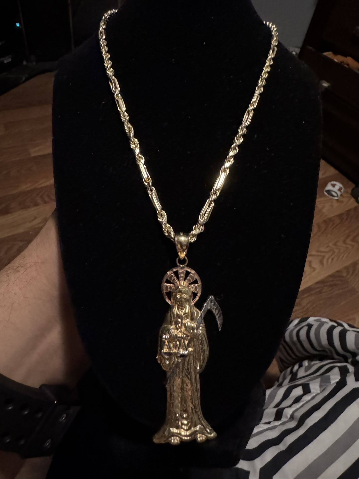 10k Gold Milano Chain With Santa Muerte Pendant10k Gold
