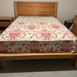 Crate & Barrel Sierra Queen Size bed and nightstand made of repurposed teak. 