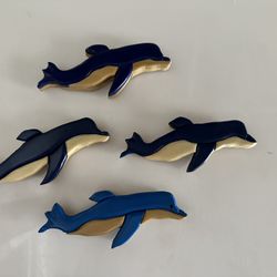 Pod of Four Handmade Intarsia  Dolphins