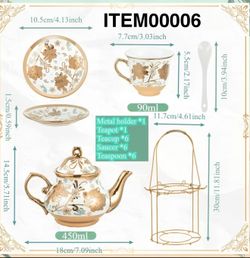 20Pcs Ceramic Coffee Cup & Saucer Pull Flower Jug Set, Porcelain Creamer Pitcher Cereal Uniform Serving Can Pot, Juice Milk Jar for Tea Party Bridal S
