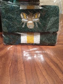 Green Hand Made Beaded Mini Purse