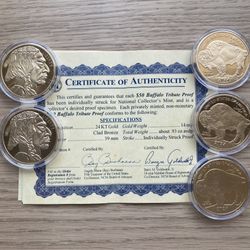 🔥 2024 $50 Buffalo Tribute Proof Coins – 24KT Gold Layered – Set of 5 w/ COAs