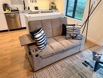 Futon Sofa with Cup Holders and Swivel Tray