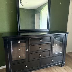 Black Queen Size Bed Frame/Dresser