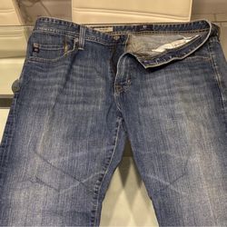 AG Adriano Goldschmied Men's Straight Leg Denim Jeans Blue Solid Button Zip