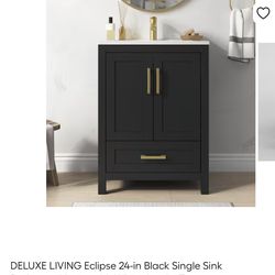 DELUXE LIVING Eclipse 24-in Black Single Sink Bathroom Vanity with White Acrylic Top