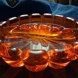 Vintage Viking Art Dark Red  GlassHeavy Ashtray - 8 inches