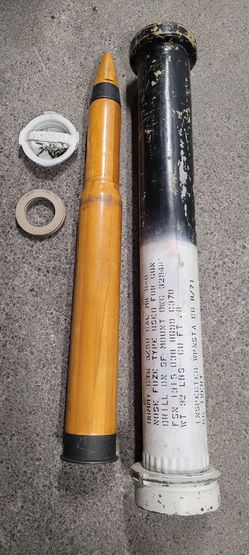 WWII 1944 Wood Dummy Cartridge 3/50 Cal MK 6 50 Cal 32 LB with case 