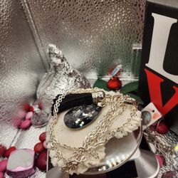 Jet Black Swarovski Crystal's Pear Shaped Signature Design Pendant Necklace 38"