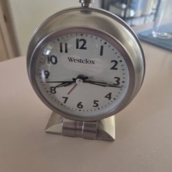 Westclox Clock/Alarm Clock...1 New AA Battery Included...Silver Tone