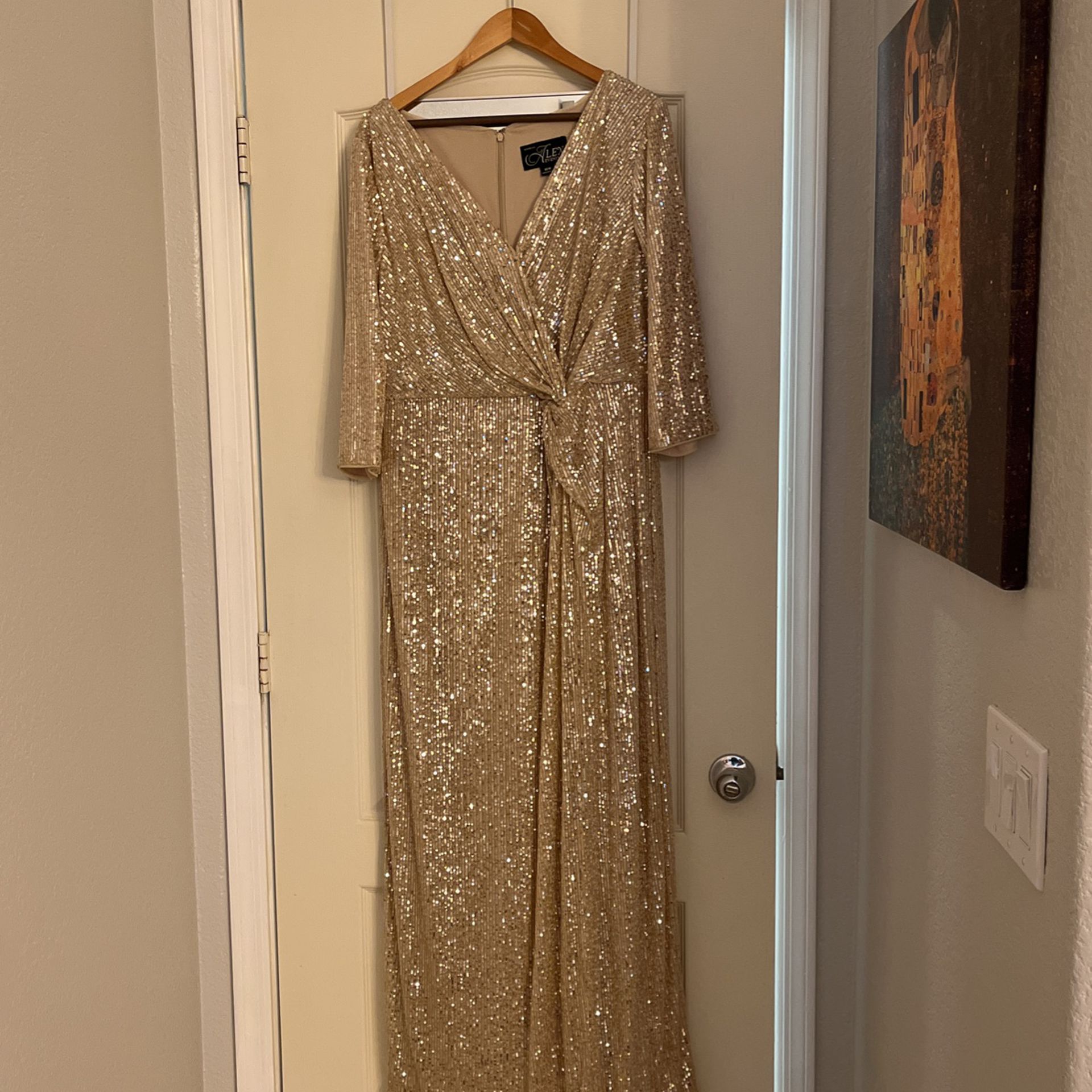 Gold Sequin Floor Length Formal Dress 