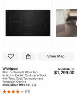 Whirlpool 36 in. 5-Elements Glass Top Induction Electric Cooktop in Black with Temp Cook Technology and Wipeclean Coating
